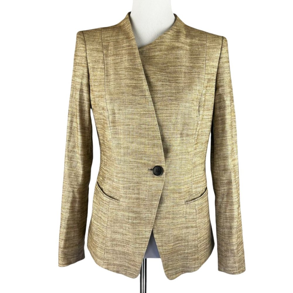 Lafayette 148 Tan Tweed Blazer with Asymmetrical Neckline
